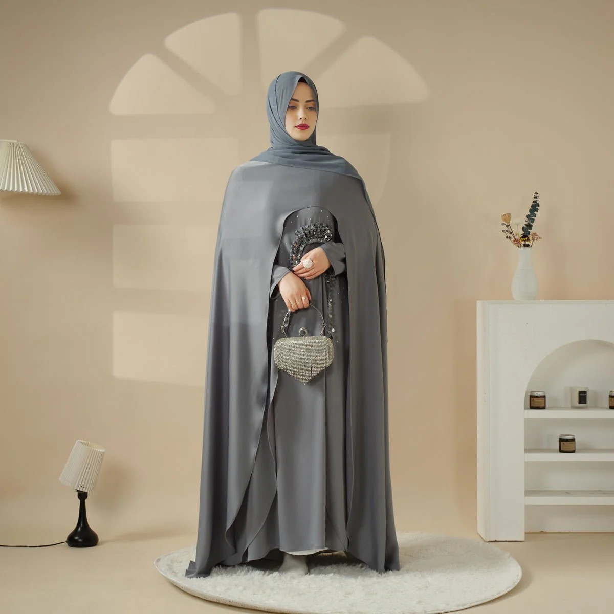 Haute Couture Abaya, Heavy-Crafted 3-Layer Cape Abaya (MA096) - Image 13