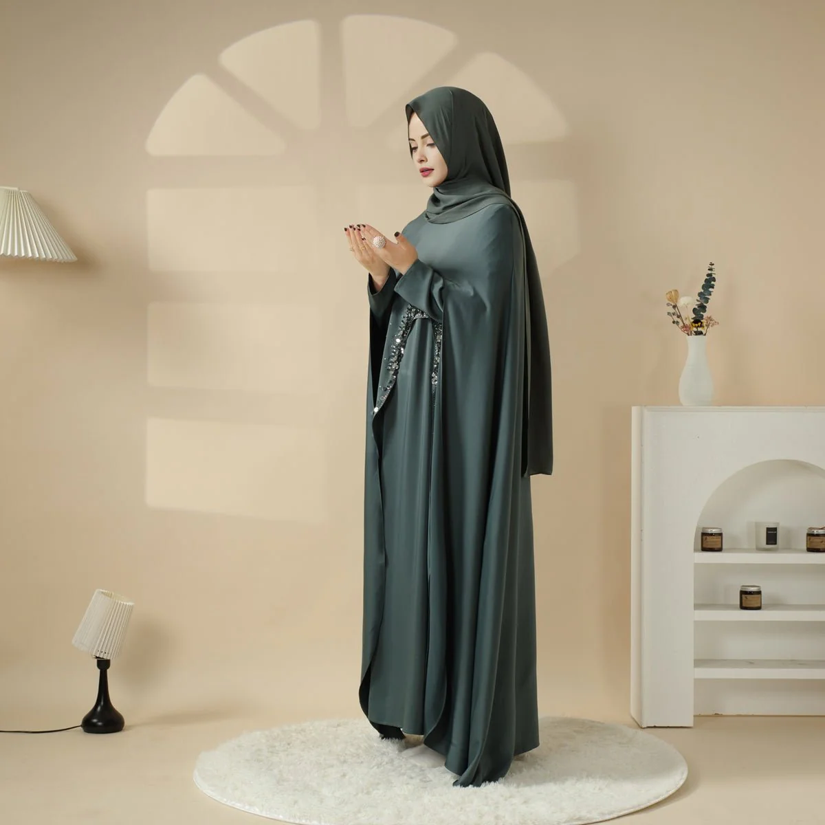 Haute Couture Abaya, Heavy-Crafted 3-Layer Cape Abaya (MA096) - Image 14