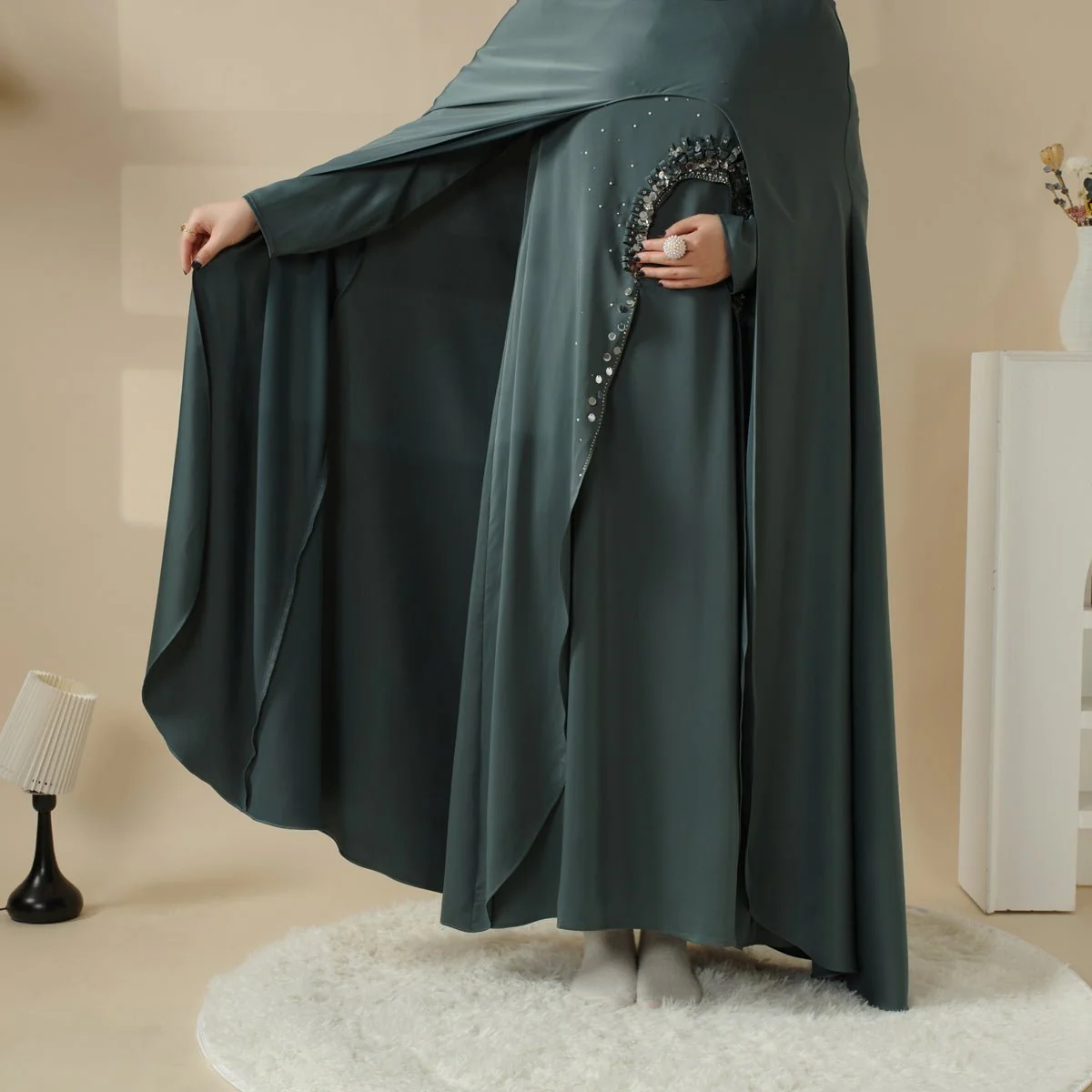 Haute Couture Abaya, Heavy-Crafted 3-Layer Cape Abaya (MA096) - Image 17