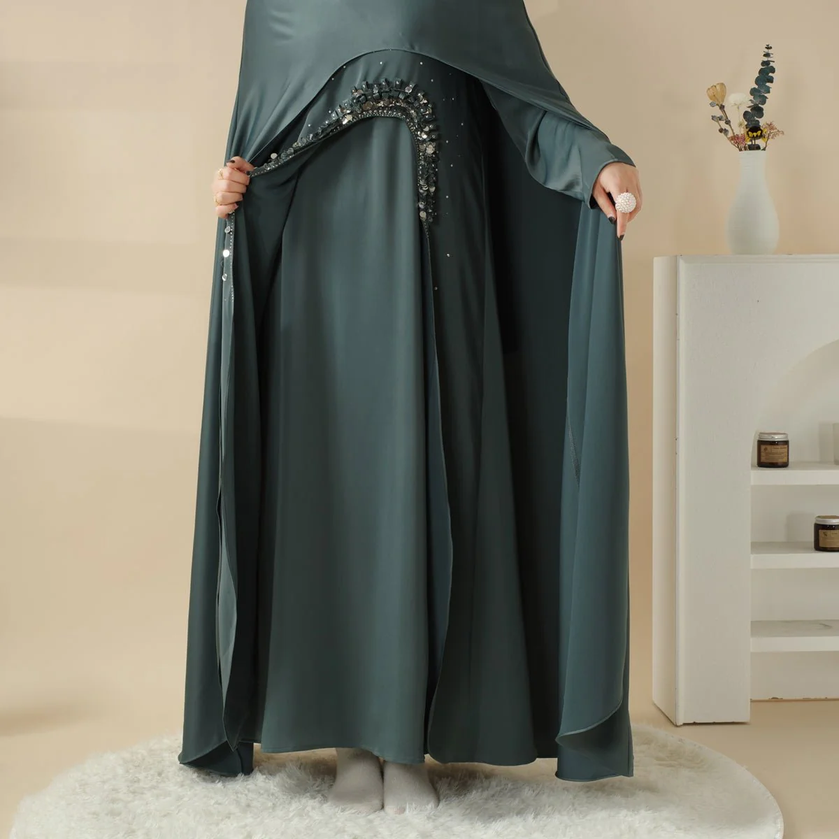 Haute Couture Abaya, Heavy-Crafted 3-Layer Cape Abaya (MA096) - Image 18