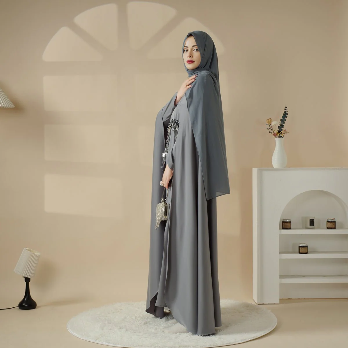 Haute Couture Abaya, Heavy-Crafted 3-Layer Cape Abaya (MA096) - Image 4