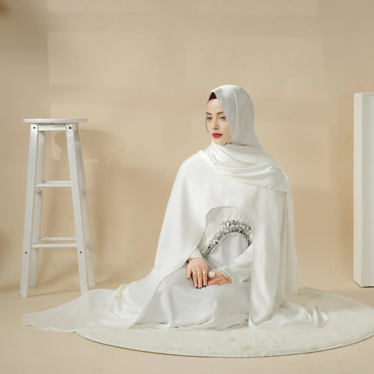 Haute Couture Abaya, Heavy-Crafted 3-Layer Cape Abaya (MA096) - Image 6