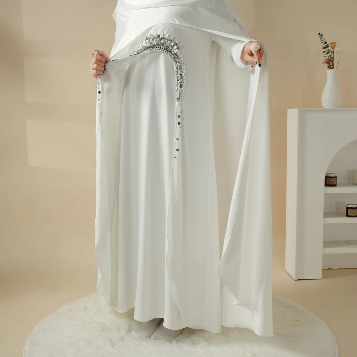 Haute Couture Abaya, Heavy-Crafted 3-Layer Cape Abaya (MA096) - Image 8