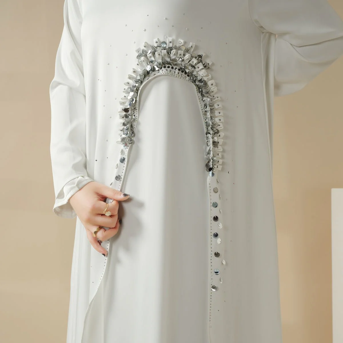 Haute Couture Abaya, Heavy-Crafted 3-Layer Cape Abaya (MA096) - Image 9