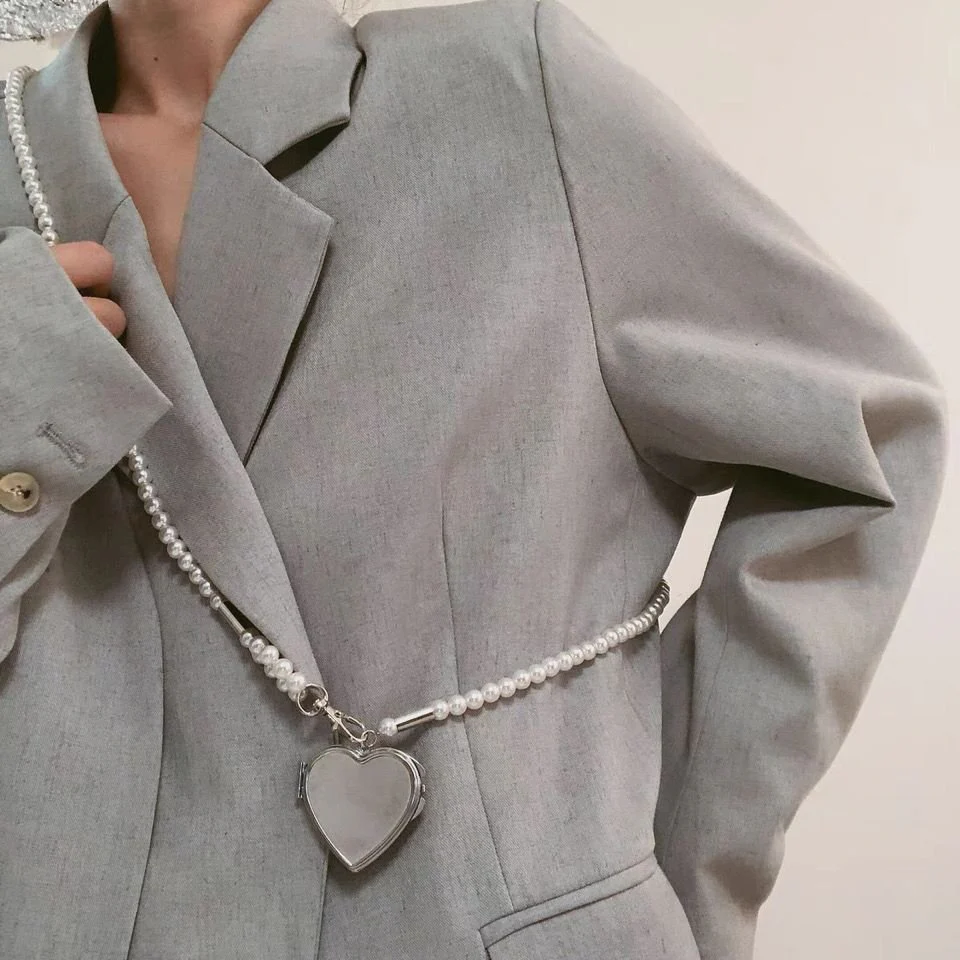 Heart-Locket Pearl Crossbody Belt Mirror Chain (MAC350)