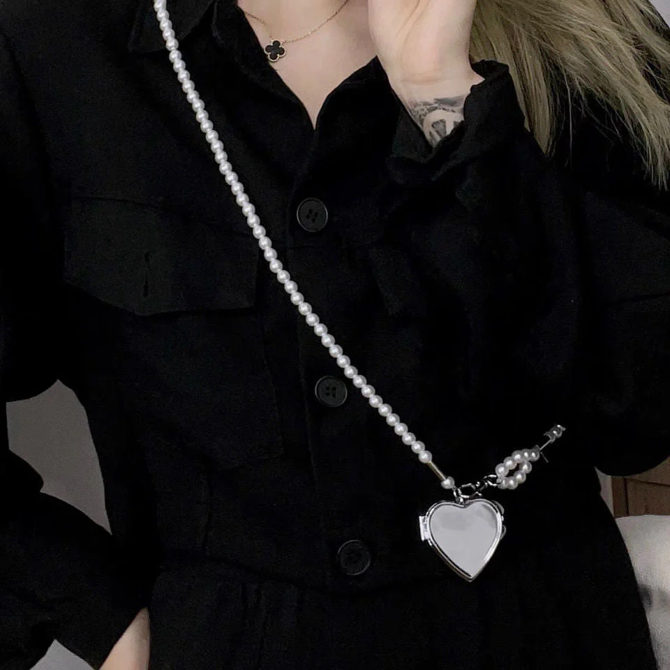 Heart-Locket Pearl Crossbody Belt Mirror Chain (MAC350) - Image 3