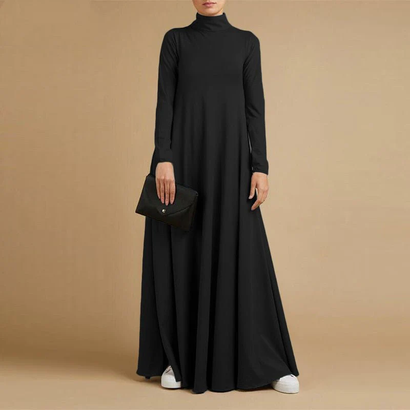 High Neck Modest Abaya | Solid Color Long Sleeve Abaya With High Neck (MA102)