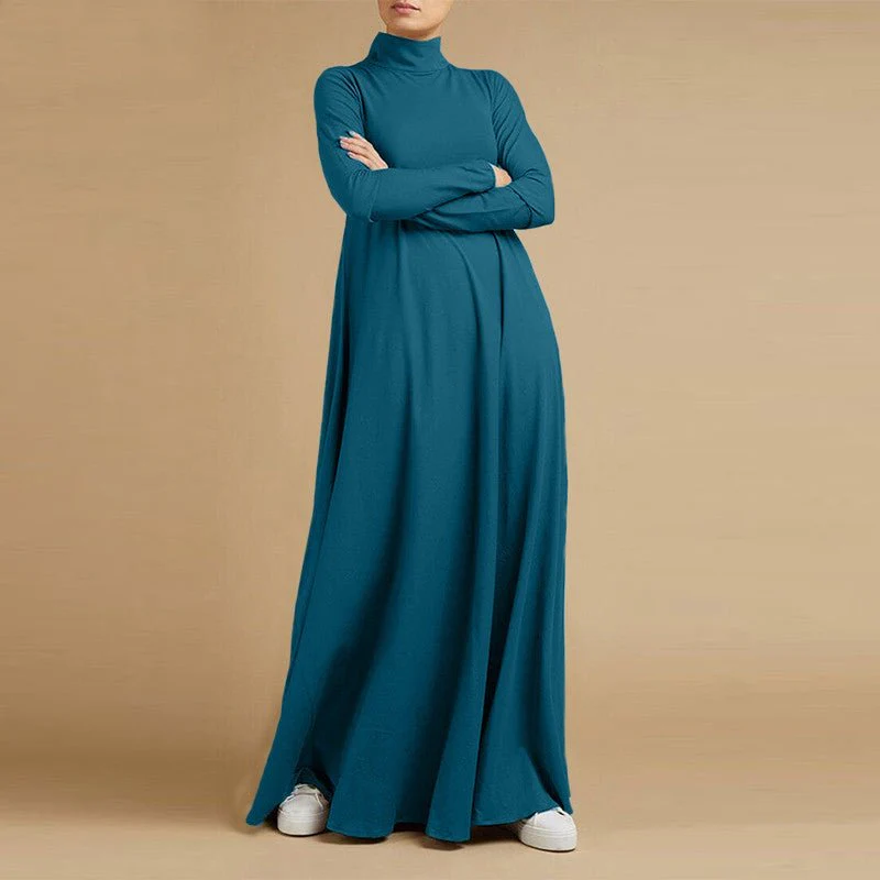 High Neck Modest Abaya | Solid Color Long Sleeve Abaya With High Neck (MA102) - Image 3