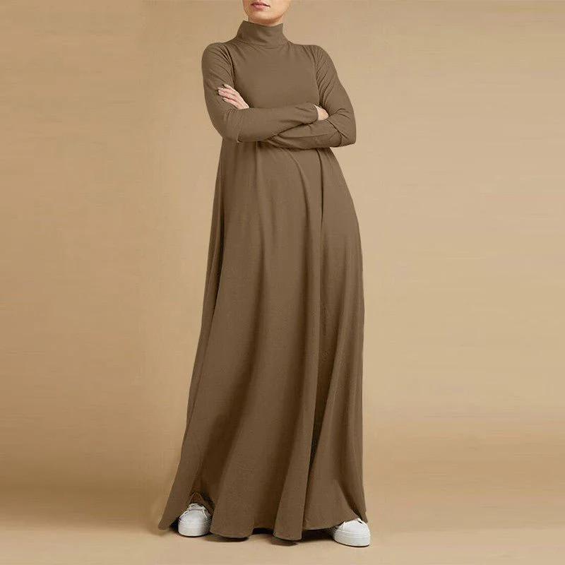 High Neck Modest Abaya | Solid Color Long Sleeve Abaya With High Neck (MA102) - Image 4