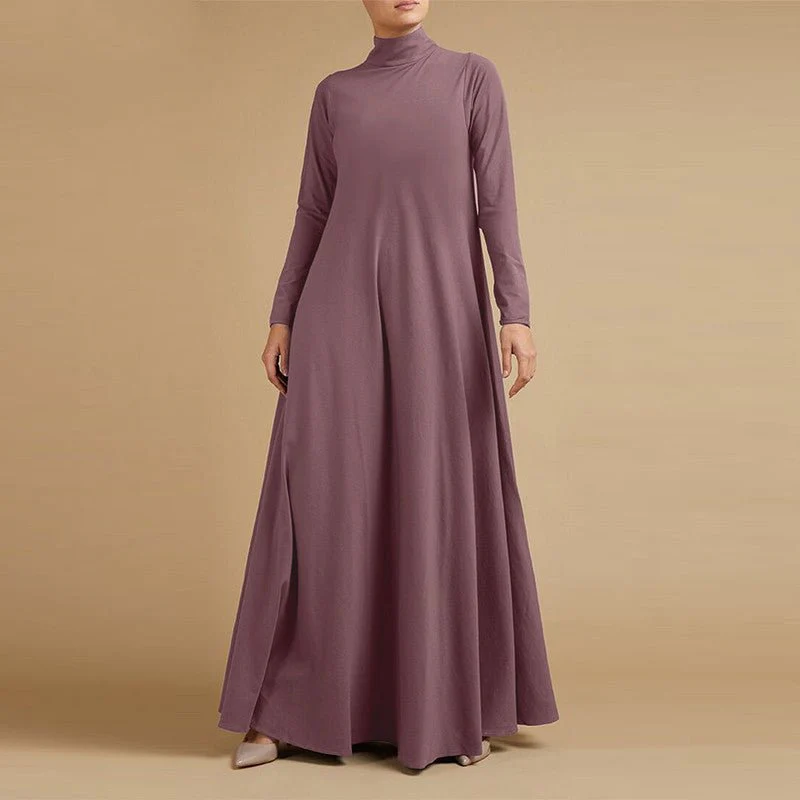 High Neck Modest Abaya | Solid Color Long Sleeve Abaya With High Neck (MA102) - Image 5