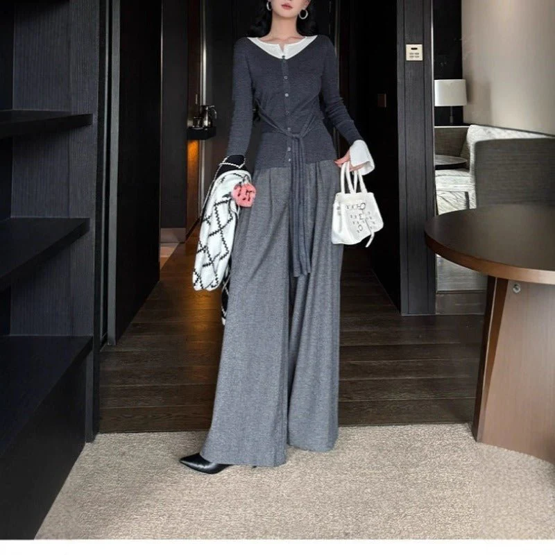 High Waist Wide Leg Trousers | Loose Fit Tailored Palazzo Pants(MS178) - Image 5