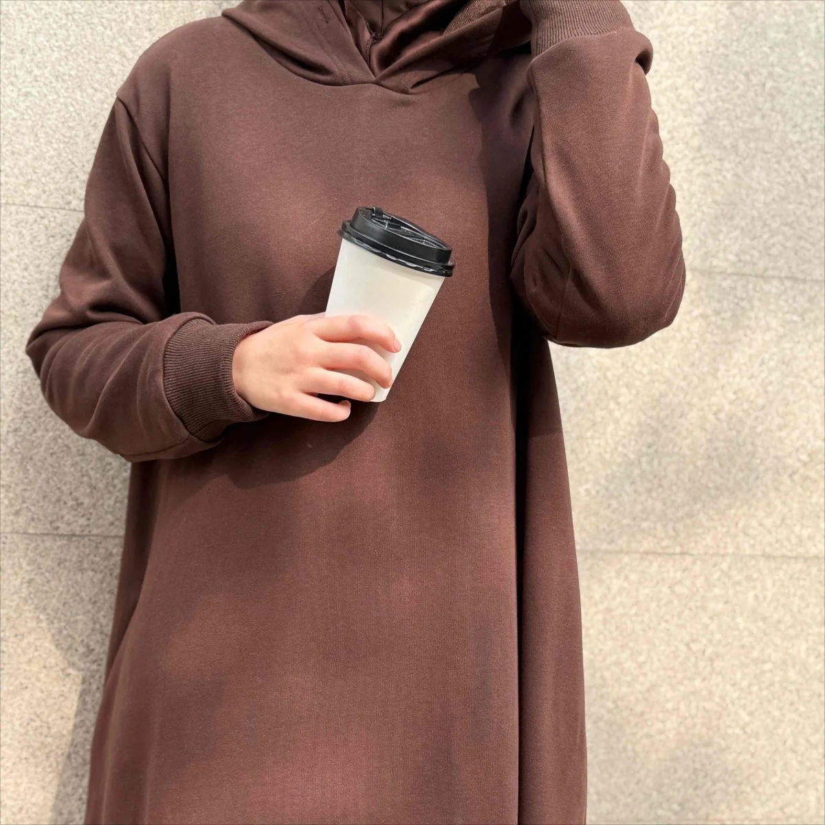 French Terry Hoodie Abaya With Pockets (MA340) - Image 12