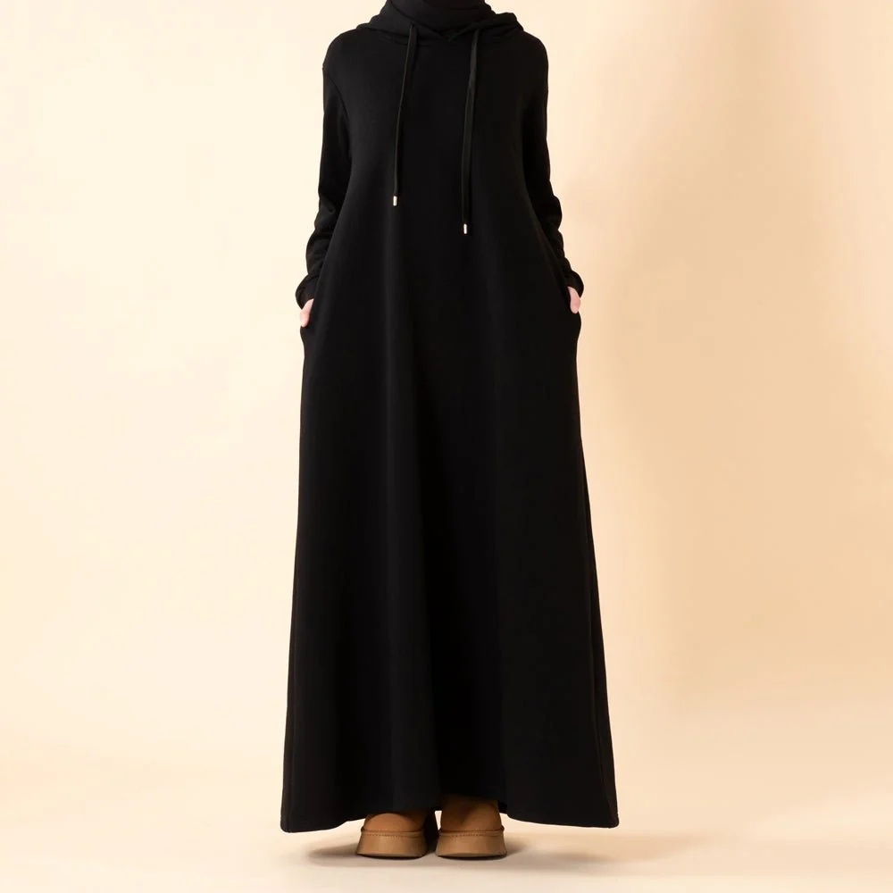 French Terry Hoodie Abaya With Pockets (MA340) - Image 16