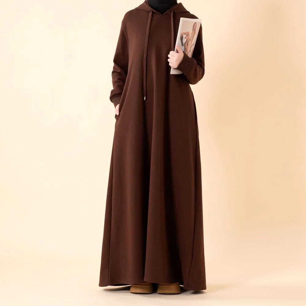 French Terry Hoodie Abaya With Pockets (MA340) - Image 2