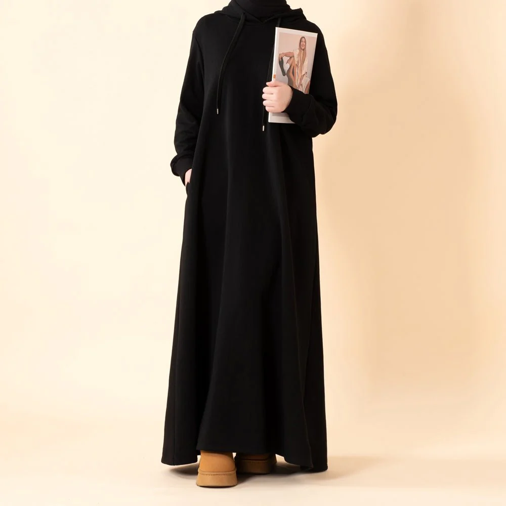 French Terry Hoodie Abaya With Pockets (MA340) - Image 3