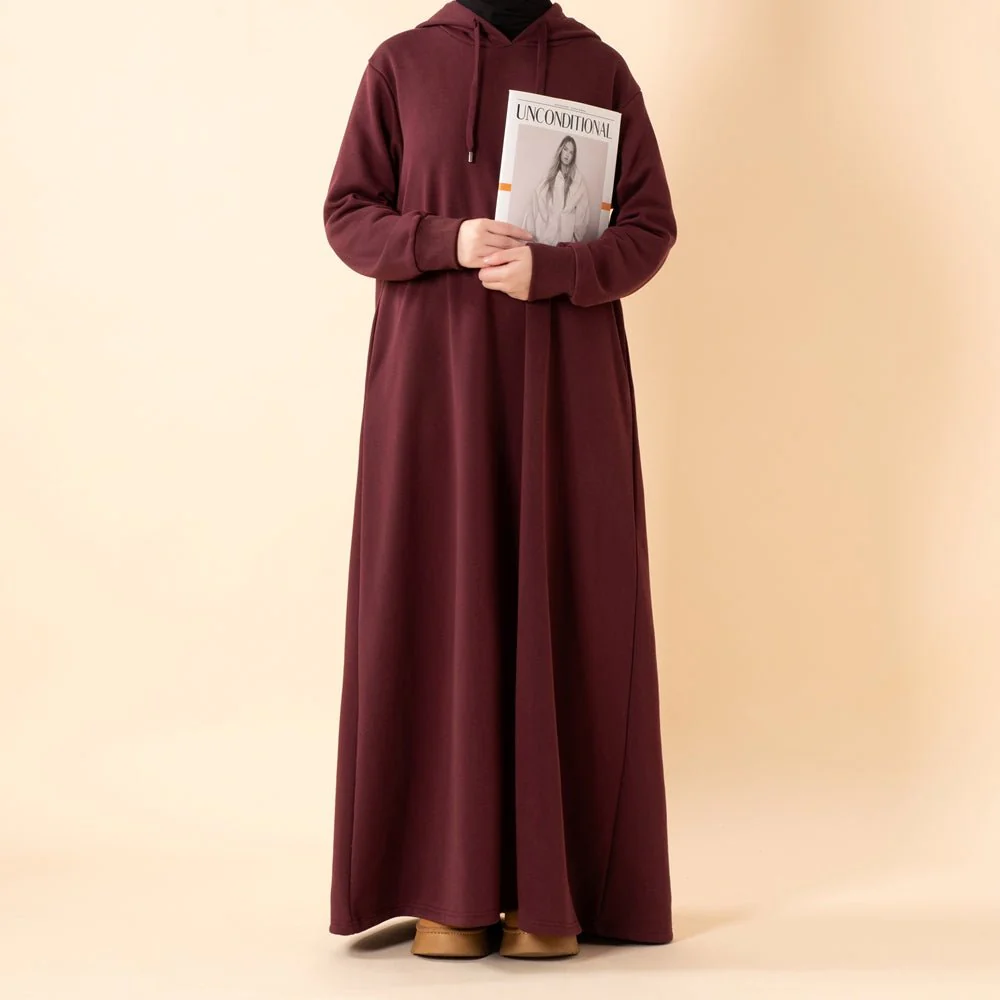 French Terry Hoodie Abaya With Pockets (MA340) - Image 4