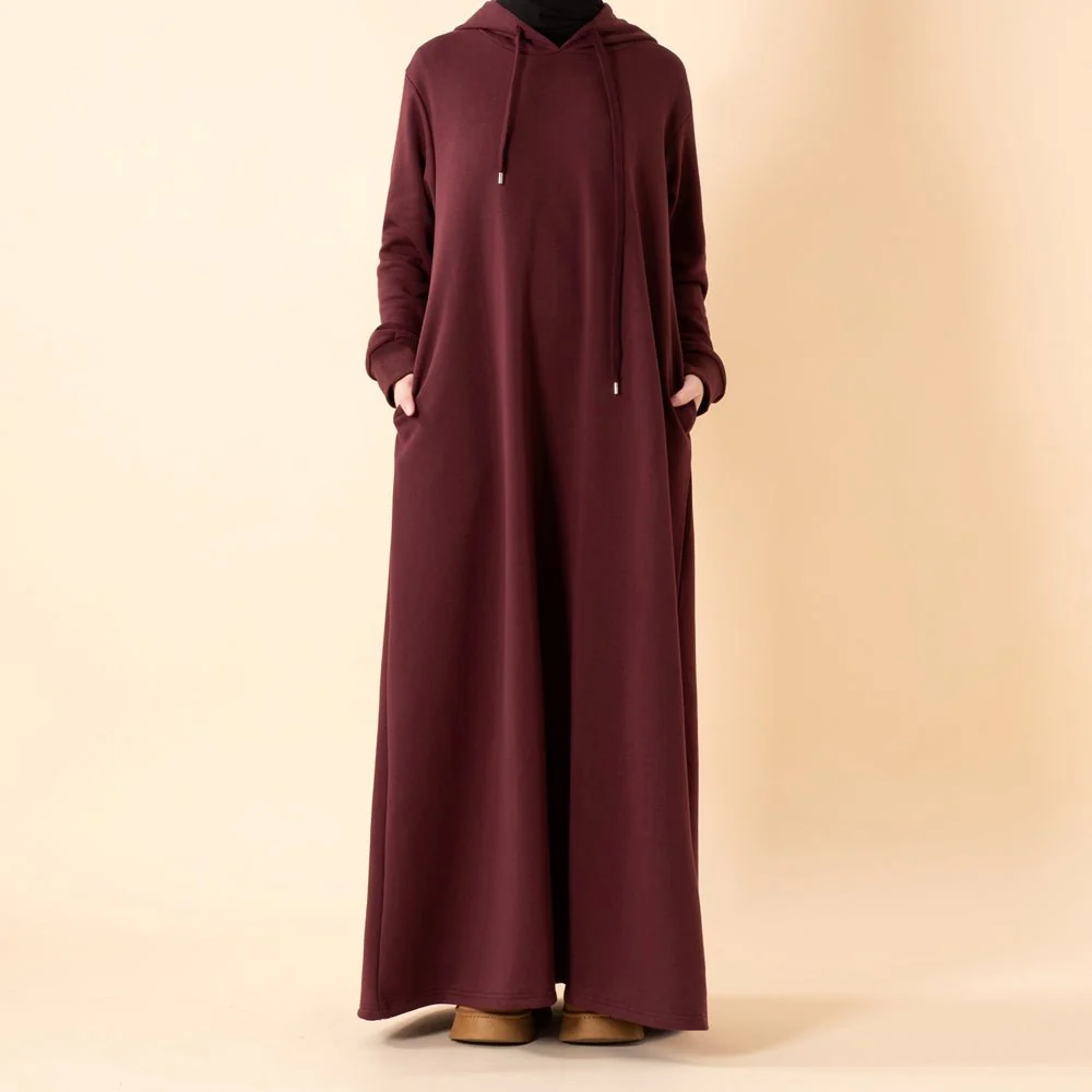 French Terry Hoodie Abaya With Pockets (MA340) - Image 5