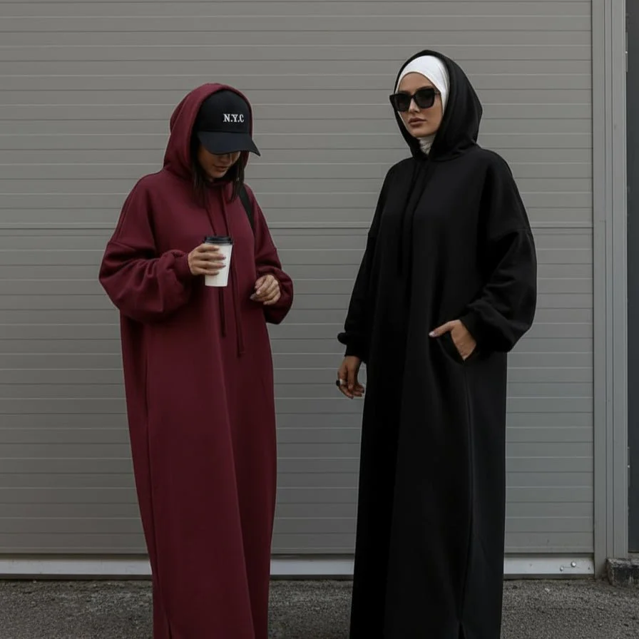 French Terry Hoodie Abaya With Pockets (MA340) - Image 6