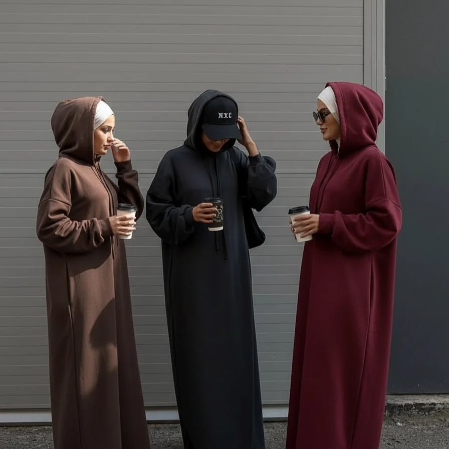 French Terry Hoodie Abaya With Pockets (MA340) - Image 7
