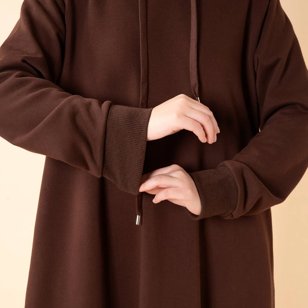 French Terry Hoodie Abaya With Pockets (MA340) - Image 9