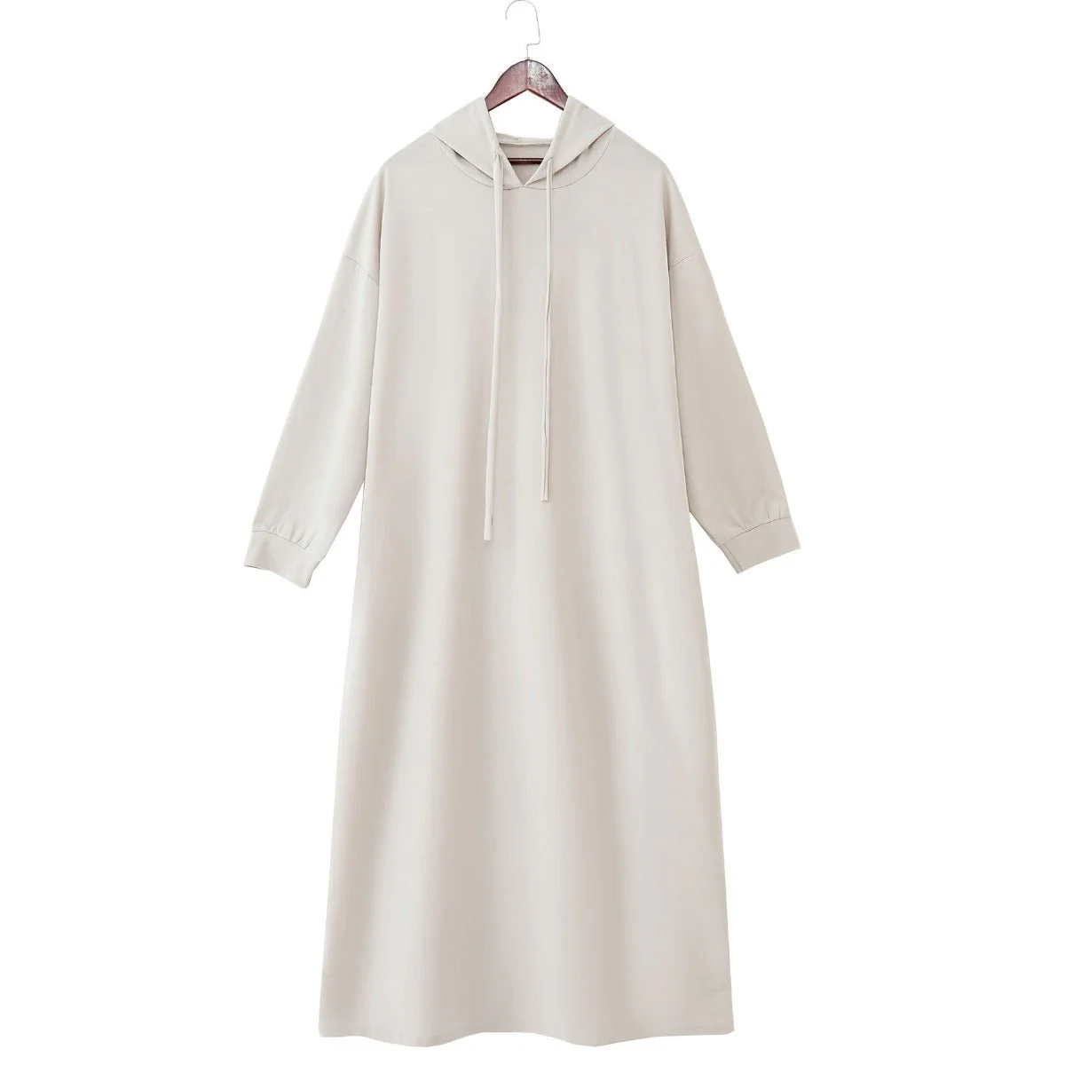 Hooded Pocket Casual Solid Color Dress Robe - Modest Long Sleeve Lounge Dress with Drawstring Hood(MA282) - Image 11