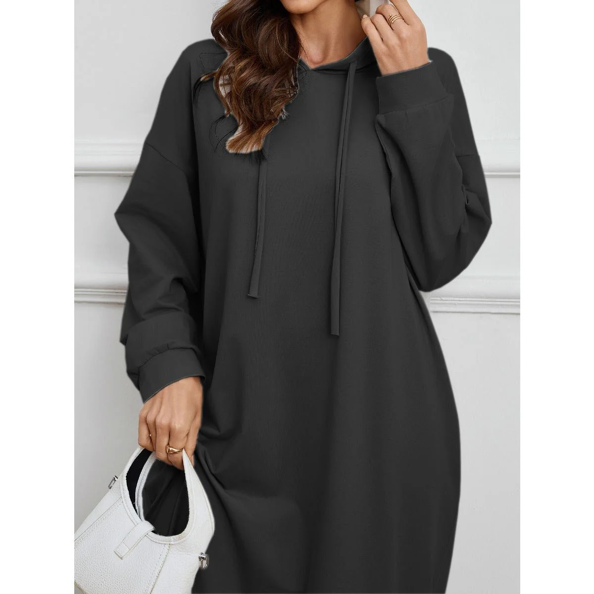Hooded Pocket Casual Solid Color Dress Robe - Modest Long Sleeve Lounge Dress with Drawstring Hood(MA282) - Image 14