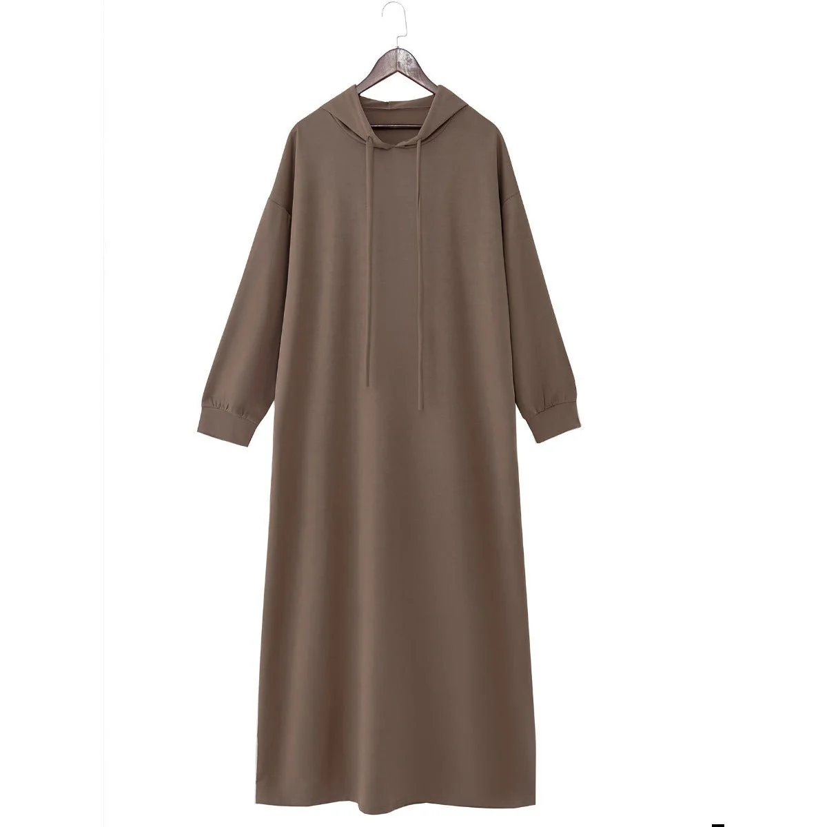 Hooded Pocket Casual Solid Color Dress Robe - Modest Long Sleeve Lounge Dress with Drawstring Hood(MA282) - Image 4