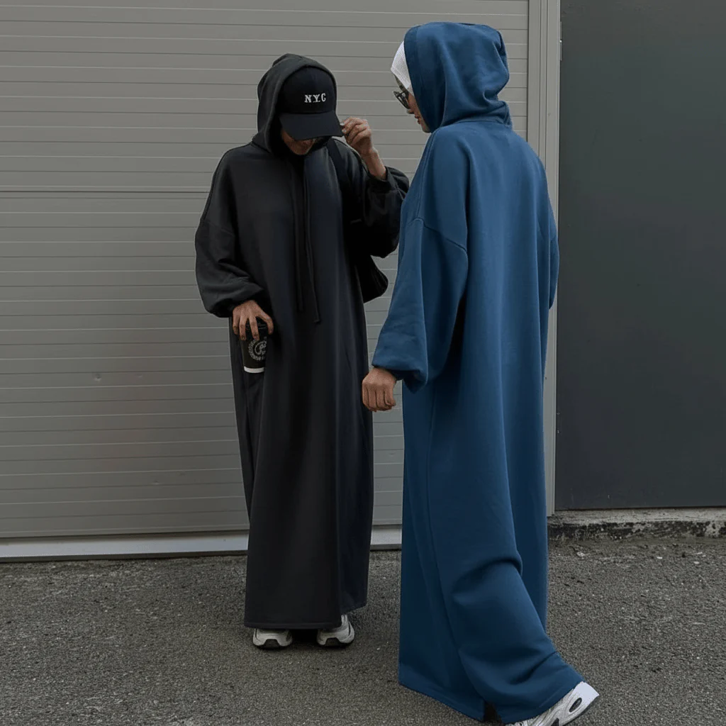 Hooded Sweatshirt Abaya | Hoodie Abaya With Pockets (MA125) - Image 3