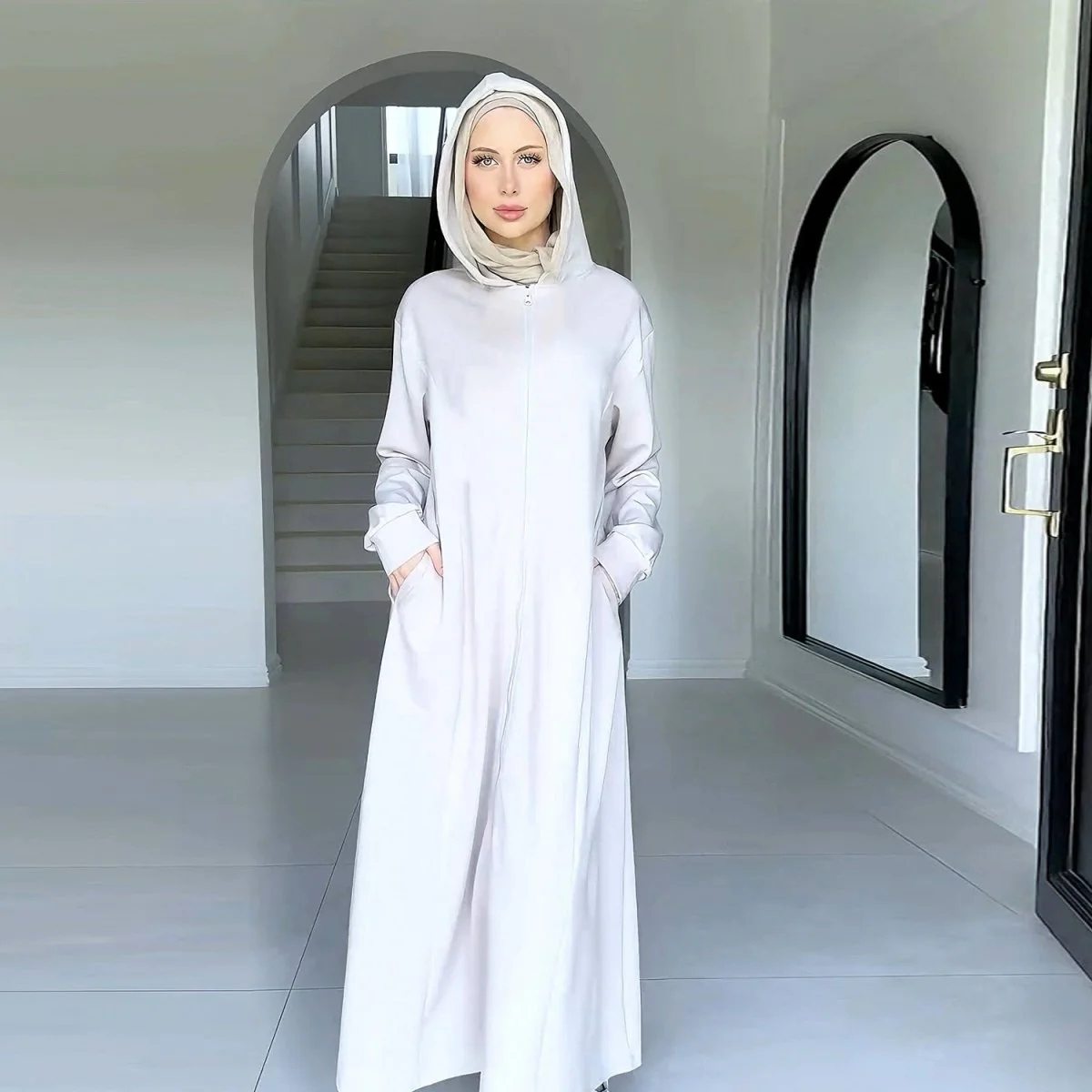 Hooded Zip-Front Abaya with Pockets (MA389) - Image 5
