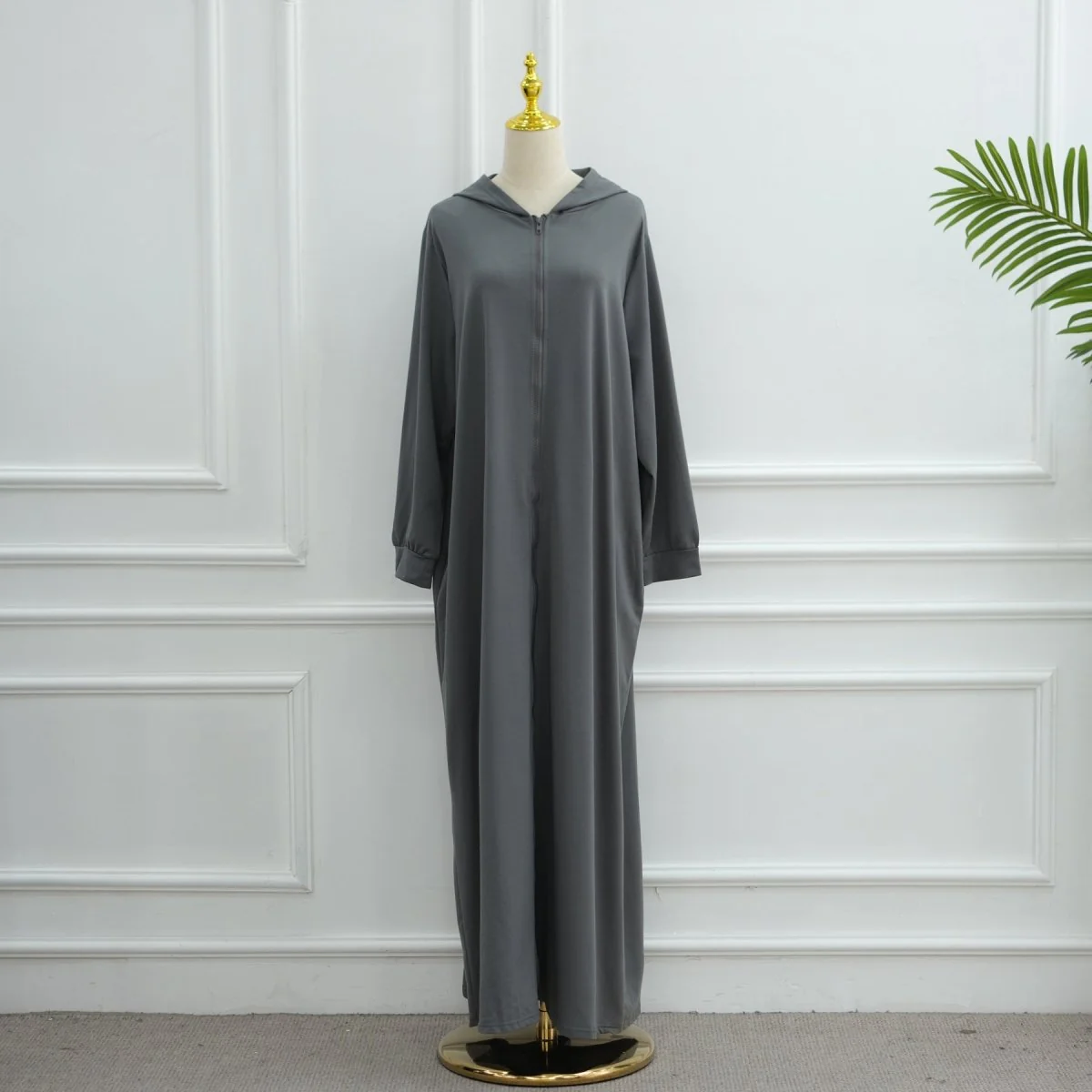 Hooded Zip-Front Abaya with Pockets (MA389) - Image 9