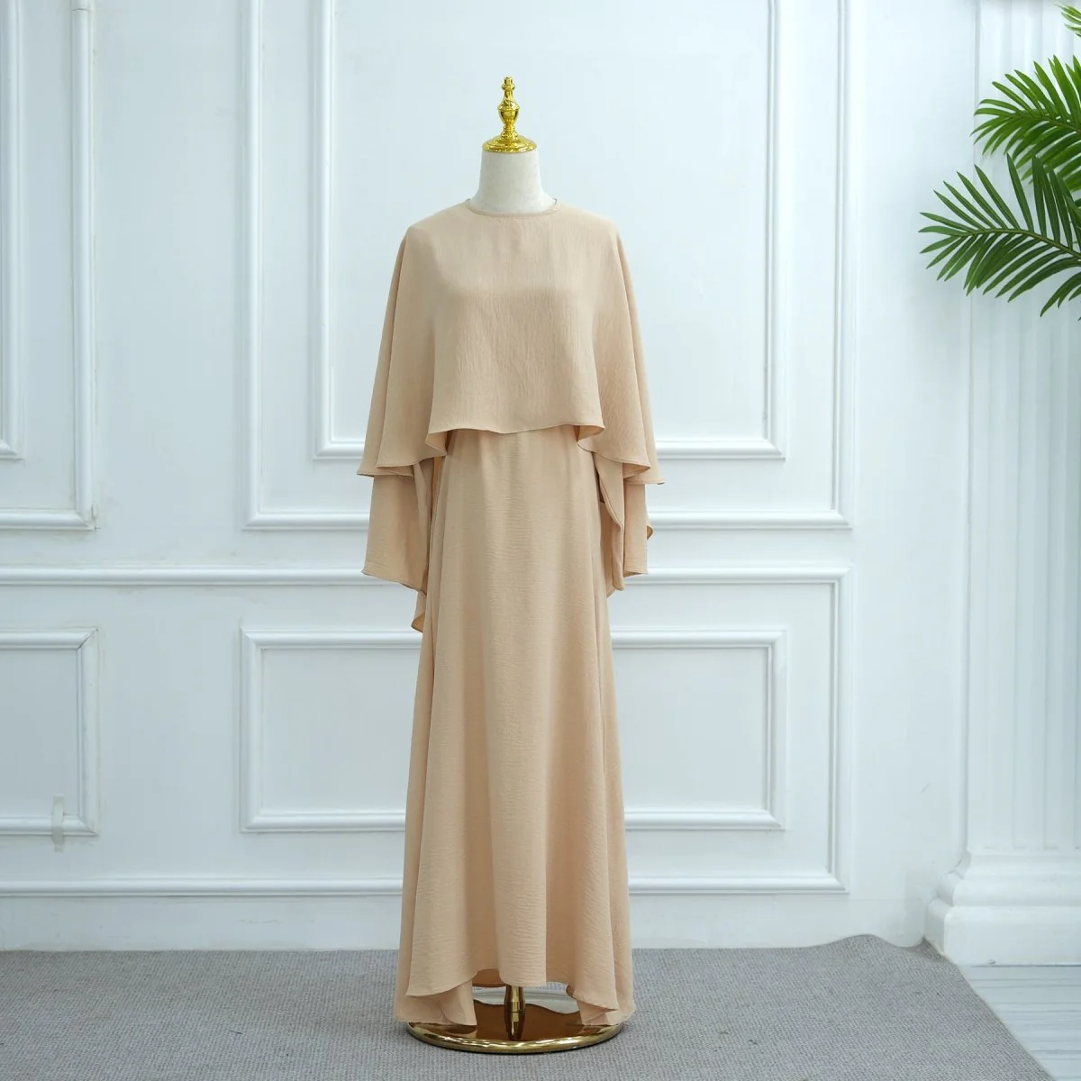 Ice Silk Crinkle Cape Set | 3-Piece Solid Color Abaya with Inner Dress & Belt(MA304) - Image 11