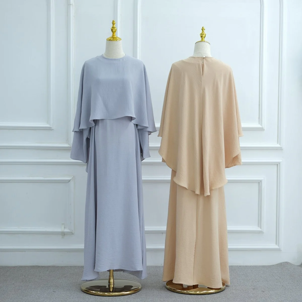 Ice Silk Crinkle Cape Set | 3-Piece Solid Color Abaya with Inner Dress & Belt(MA304) - Image 14
