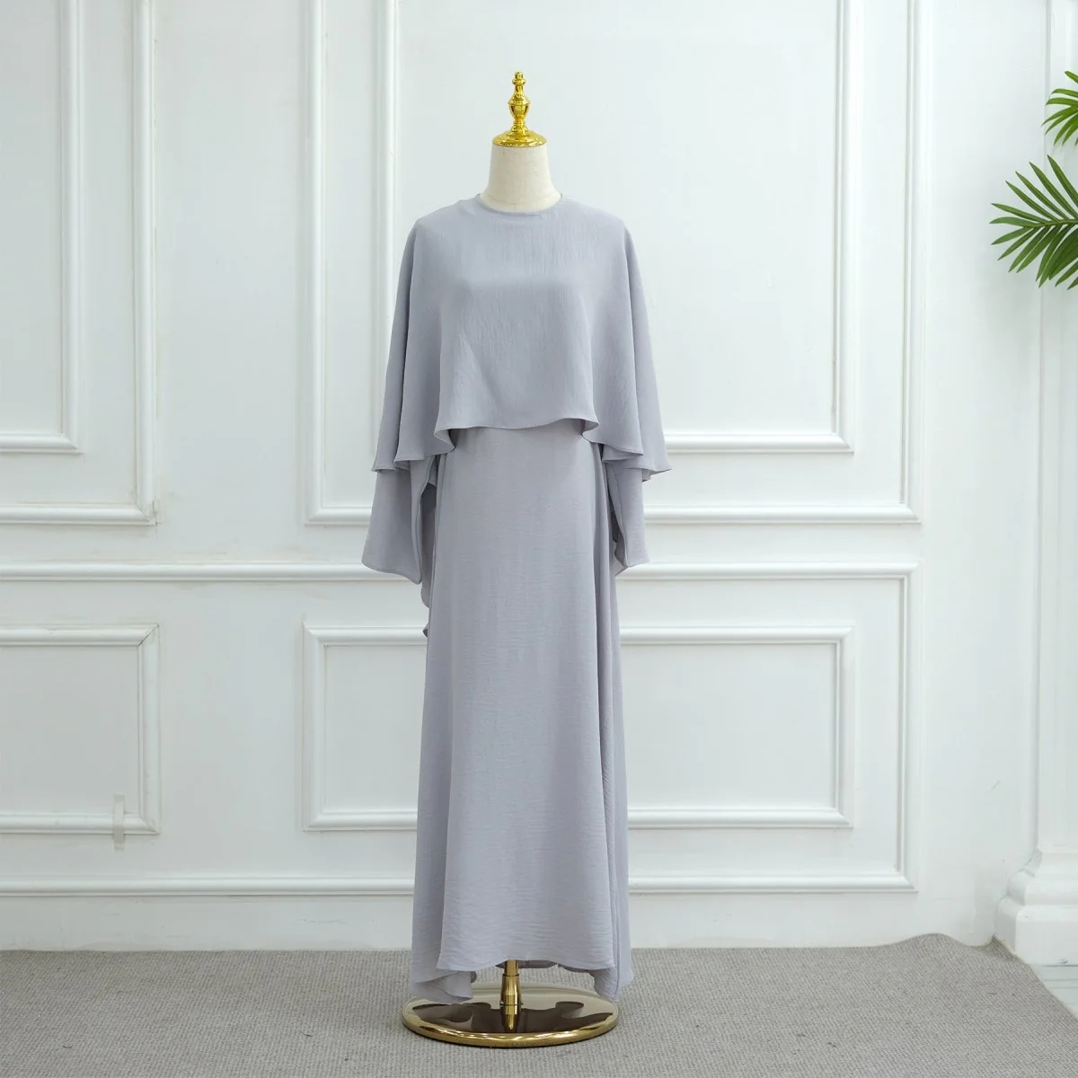 Ice Silk Crinkle Cape Set | 3-Piece Solid Color Abaya with Inner Dress & Belt(MA304) - Image 17