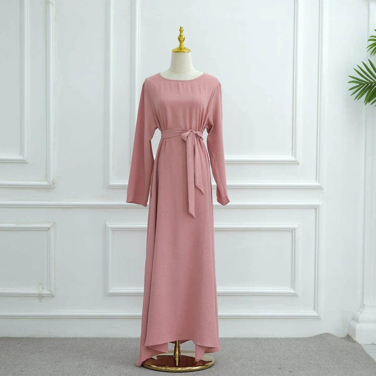 Ice Silk Crinkle Cape Set | 3-Piece Solid Color Abaya with Inner Dress & Belt(MA304) - Image 8