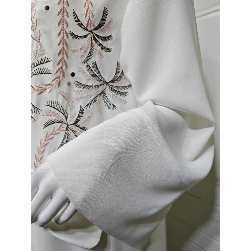 Ice Silk Crinkle Fabric  Embroidered V-Neck Abaya(MOA234) - Image 11