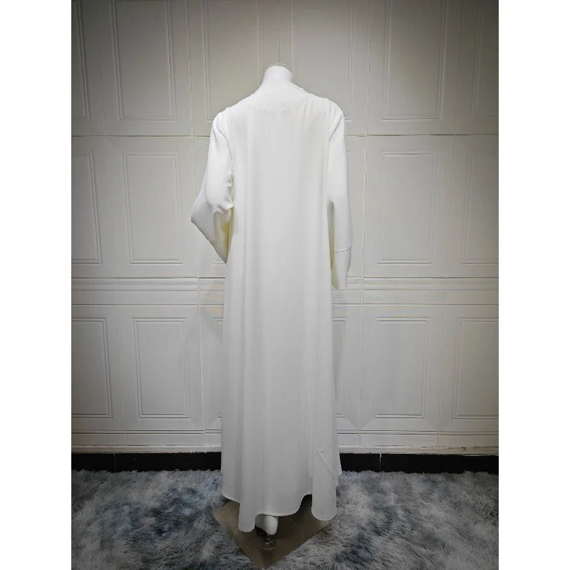 Ice Silk Crinkle Fabric  Embroidered V-Neck Abaya(MOA234) - Image 12