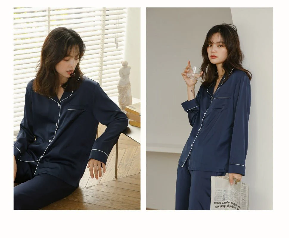 Ice Silk Women's Long Sleeve Pajama Soft & Comfortable Two-Piece Set(MS084) - Image 10