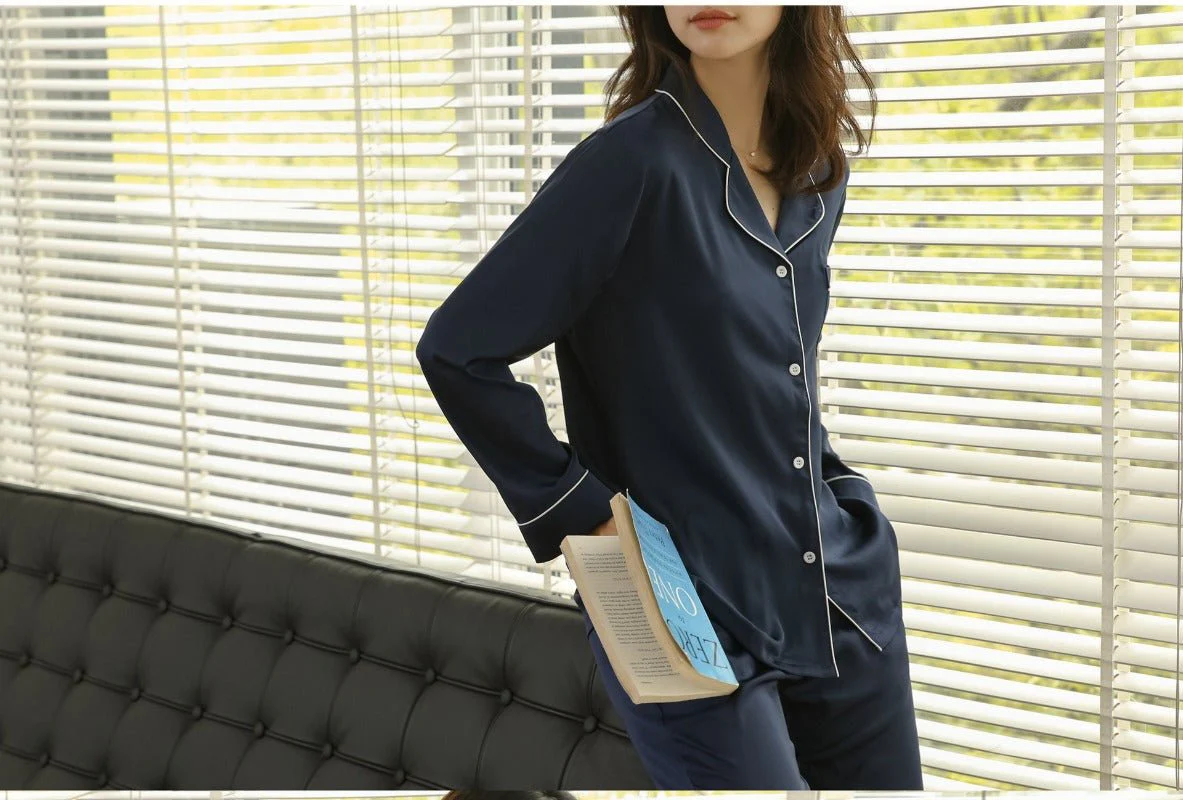 Ice Silk Women's Long Sleeve Pajama Soft & Comfortable Two-Piece Set(MS084) - Image 11