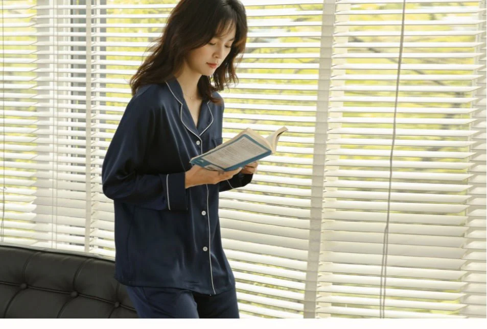 Ice Silk Women's Long Sleeve Pajama Soft & Comfortable Two-Piece Set(MS084) - Image 12