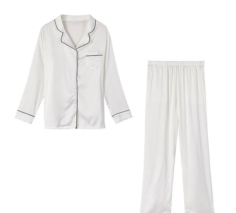 Ice Silk Women's Long Sleeve Pajama Soft & Comfortable Two-Piece Set(MS084) - Image 14