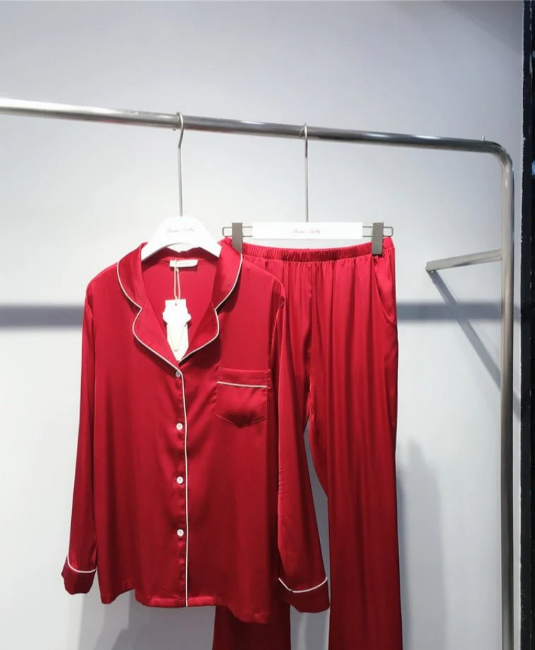 Ice Silk Women's Long Sleeve Pajama Soft & Comfortable Two-Piece Set(MS084) - Image 15