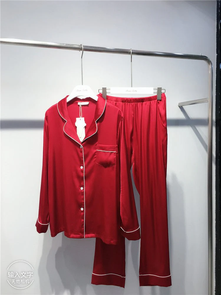 Ice Silk Women's Long Sleeve Pajama Soft & Comfortable Two-Piece Set(MS084) - Image 19