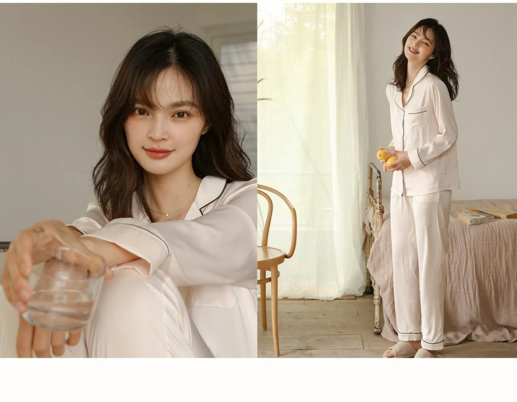 Ice Silk Women's Long Sleeve Pajama Soft & Comfortable Two-Piece Set(MS084) - Image 7