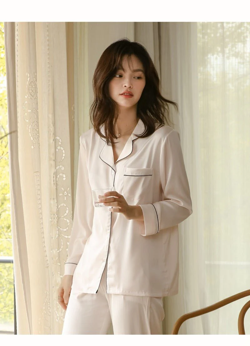 Ice Silk Women's Long Sleeve Pajama Soft & Comfortable Two-Piece Set(MS084) - Image 8