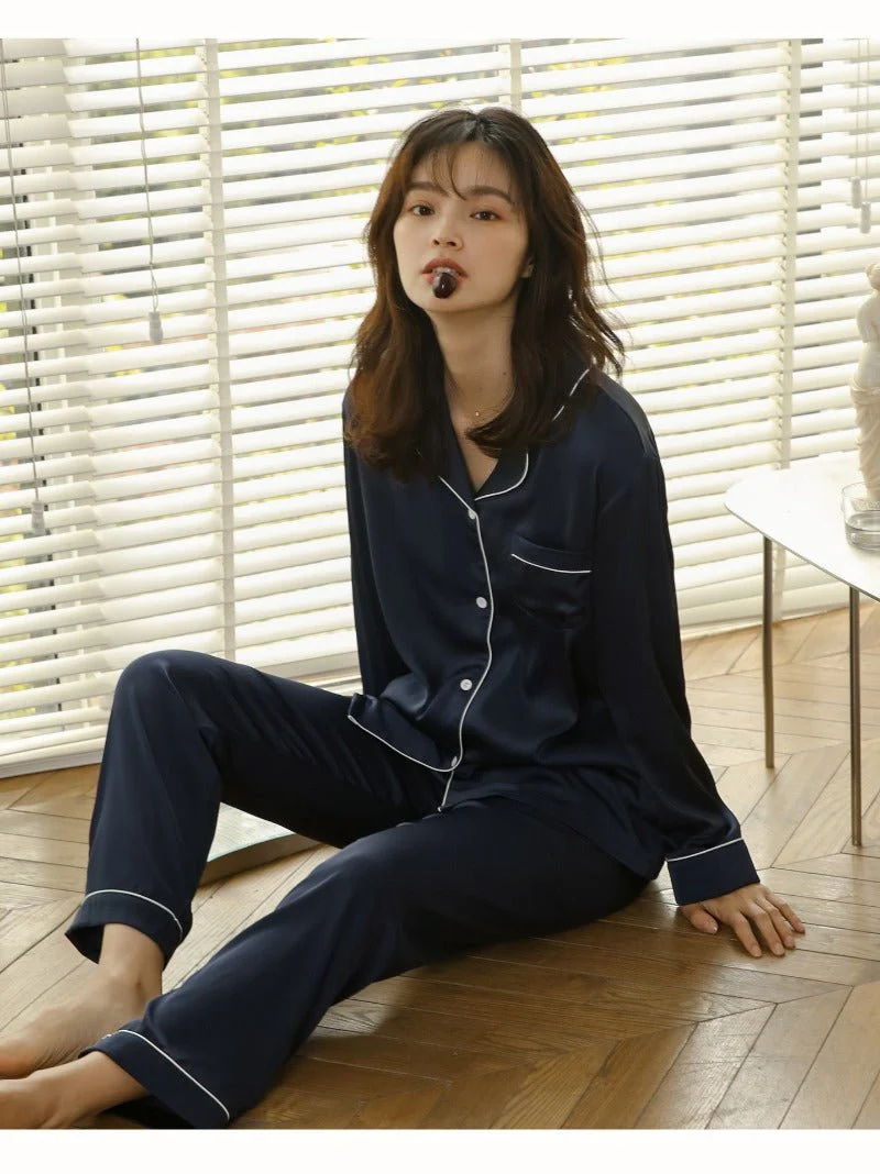 Ice Silk Women's Long Sleeve Pajama Soft & Comfortable Two-Piece Set(MS084) - Image 9