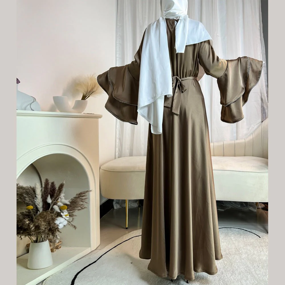 Diamond Modest Bell Sleeve Adjustable Waist Kaftan Dress Abaya with Hijab (MA169) - Image 10