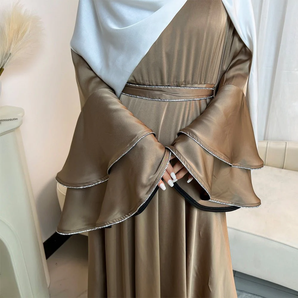 Diamond Modest Bell Sleeve Adjustable Waist Kaftan Dress Abaya with Hijab (MA169) - Image 11