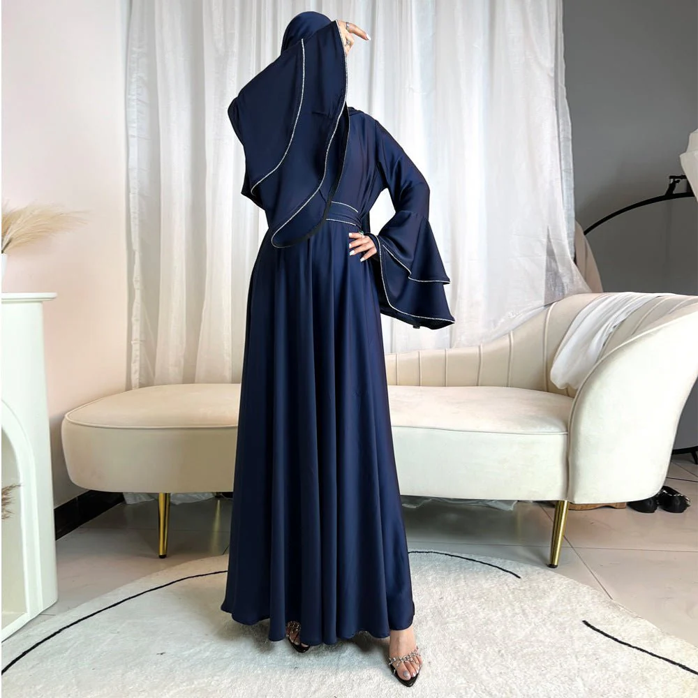 Diamond Modest Bell Sleeve Adjustable Waist Kaftan Dress Abaya with Hijab (MA169) - Image 12