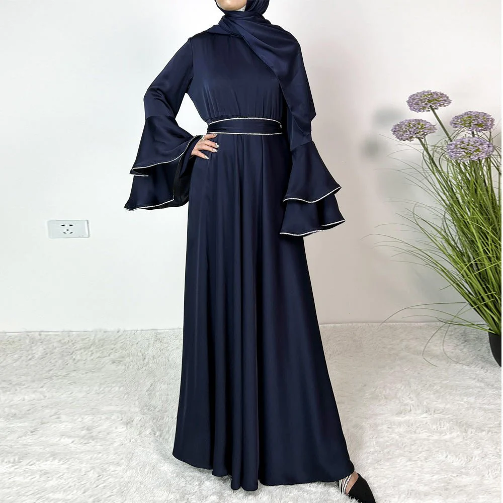 Diamond Modest Bell Sleeve Adjustable Waist Kaftan Dress Abaya with Hijab (MA169) - Image 13