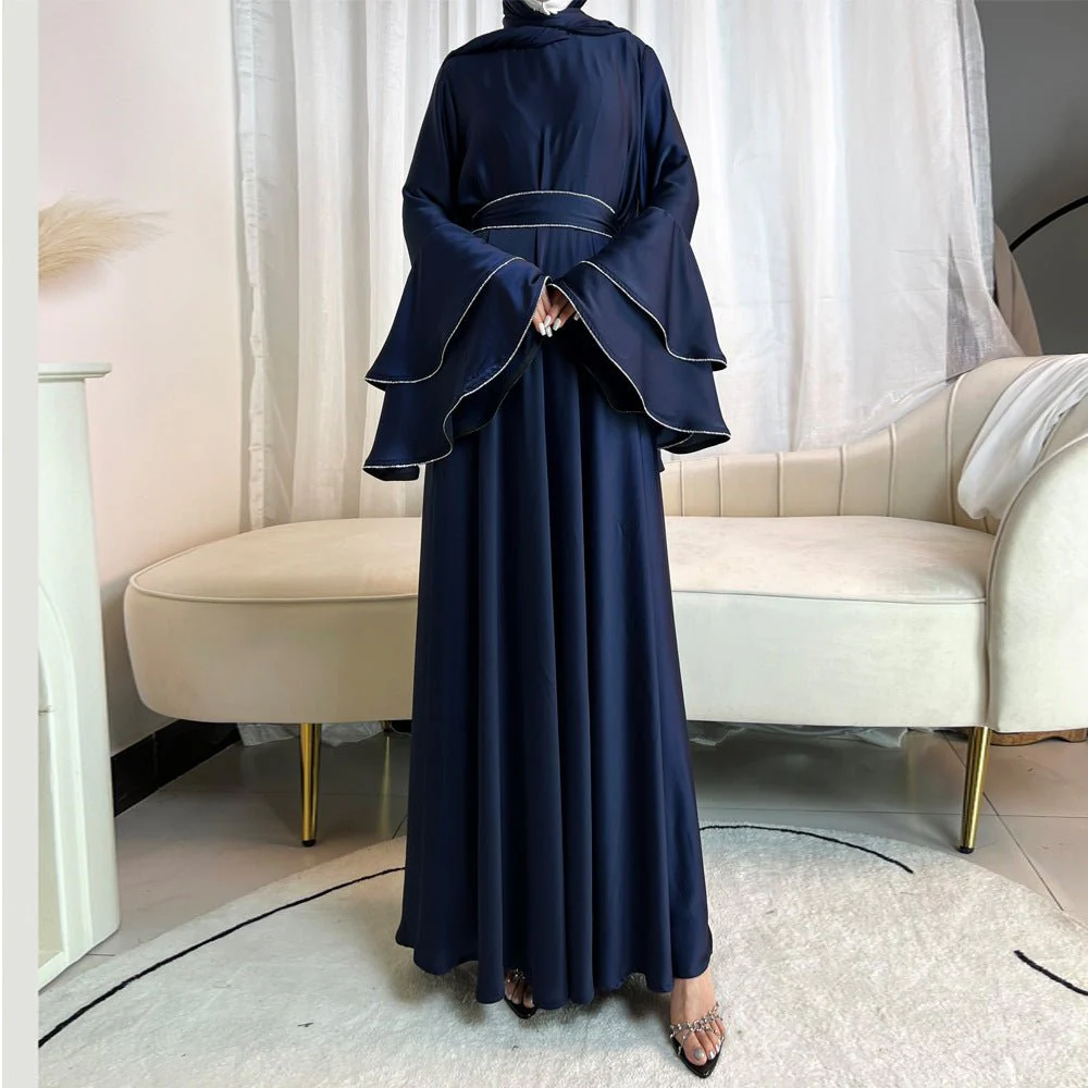 Diamond Modest Bell Sleeve Adjustable Waist Kaftan Dress Abaya with Hijab (MA169) - Image 14